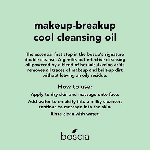 BOSCIA MakeUp-BreakUp Cool Cleansing Oil - Vegan & Cruelty-Free - Oil-Based Face Cleanser Makeup Remover - For Dry, Normal, Combination & Oily Skin Types - With Rose Hip & Vitamin E - 150 mL