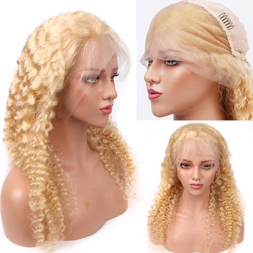 Blonde Virgin Human Hair Wigs Water Wave 18Inch 150% 13x6 Lace Frontal Wigs Deep Parting with Baby Hair Pre Plucked Natural Hairline Wet and Wavy Hair Wig Deep Wave 613 Lace Wigs(Can Be Dyed)