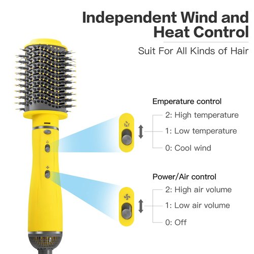 Hair Dryer Brush, Volumizing Styling, WeChip 4 in 1 Detachable Negative Ion Hair Dryer, Blow Dryer Brush for Straightening/Drying/Curling, with Carrying Case (Yellow)