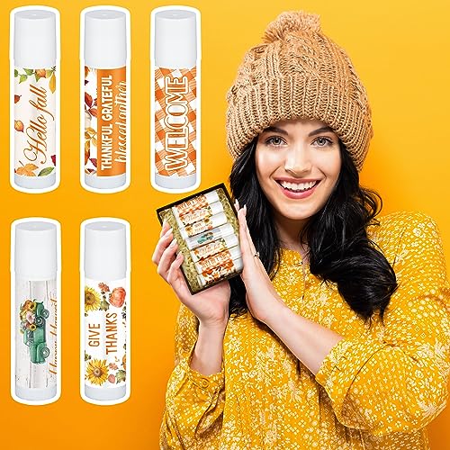 100 Pcs Thanksgiving Lip Balms Friendsgiving Party Favors Bulk Thanksgiving Lip Balm Fall Party Gifts Autumn Basket Stuffers Small Thank You Gift for Women Men Staffs (Honey Flavor)