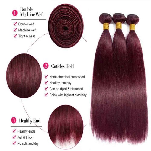 BilltiiWW Color 99j Straight Bundles Burgundy Straight Bundles Weave Extensions Double Weft Brazilian Soft and Silky for Black Women 18 20 22 Inch