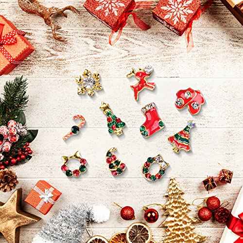 Wokoto 30 Pcs 3D Nail Charms - Christmas Tree, Candy Bells, Snowflakes Rhinestones for Nail Art