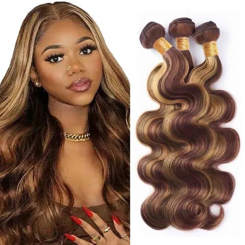 P2733 Highlight Honey Blonde Bundles Human Hair Reddish Brown Body Wave 3 Bundles 22 24 26 inch Brazilian Virgin Hair Extensions