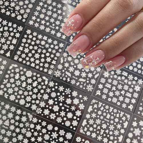 30Pcs Snowflake Nail Art Stickers Winter Christmas Nail Decals White Snowflakes Nails Designs 3D Self Adhesive Nail Supplies for Women DIY New Year Winter Holiday Manicure Decorations Accessories