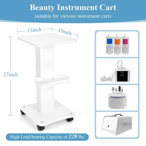tonchean 3 Tier Beauty Cart, Esthetician Trolley Cart with Wheels, Aluminum Salon Spa Beauty Machine Trolley Stand for Beauty Instrument Storage, Load 220 lbs, 27x15x13 Inch