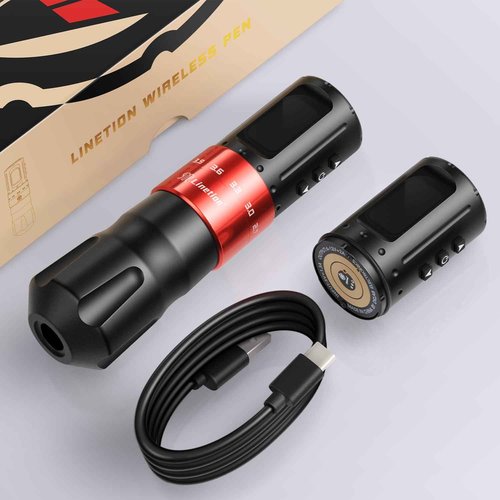 Linetion Tattoo Gun KT2 Adjustable Stroke Wireless Tattoo Pen Machine Kit,Coreless Motor,Strokes from 2.7~4.5mm,2 Pcs Replacement 1800mAh Power Battery Pack,Smart Multi-function (KT2-R2B)