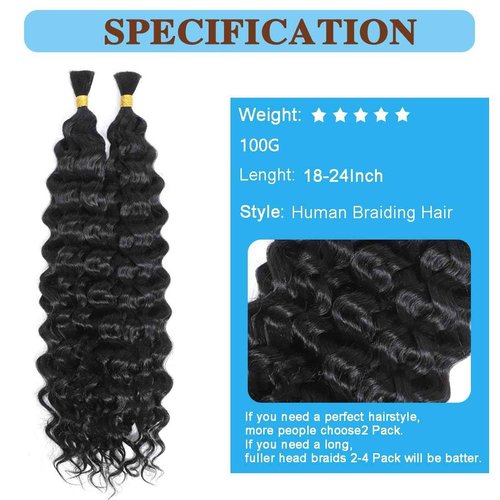 Boho Human Braiding Hair Curly 20" Italy Curly Bulk Human Hair for Braiding Bohemian (1 Pack-2PCS/100g)