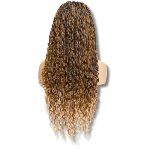 PIB 24'' Full Lace Bohemian Box Braid Wig - Knotless Braided Wigs for Black Women - Synthetic Braided Wig with Natural Baby Hair - Off Black and Light Brown #1B27