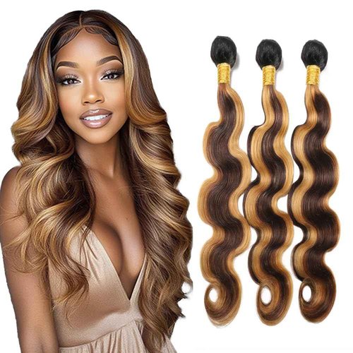 Honey Blonde Mixed Brown Body Wave Bundles T1BP4/27 Highlight Ombre Human Hair Bundles 24 26 28 Inch Grade 8A Brazilian Virgin Human Hair Extensions For Woman Double Weft