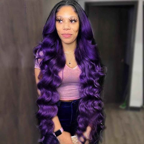 SEXAYHAIR Purple Bundles Body Wave Human Hair Weave 3 Bundles Virgin Hair, Brazilian Remy Hair Ombre 1b/Purple 2 Tone Ombre Hair Wavy for Women(121416)