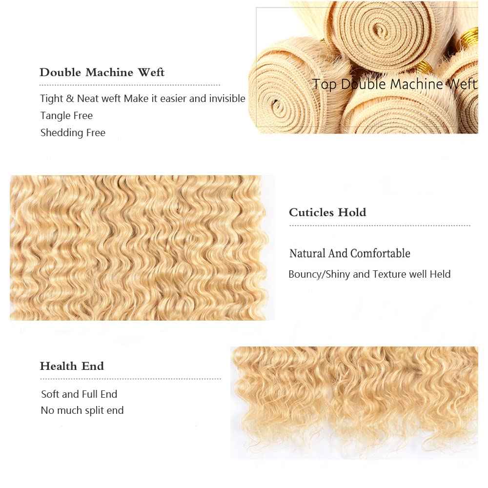 34 34 34 Inch Blonde Deep Wave Bundles Human Hair Brazilian Unprocessed Virgin Hair Color 613 Deep Wave Bundles