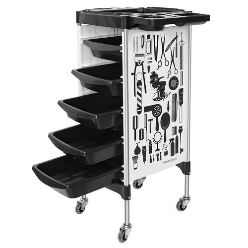 Salon Cart on Wheels, Multifunction 5 Drawer Hair Stylist Station Rolling Trolley - Professional Hairdresser Hair Dye Storage Beauty Barber Moveable Station (White)