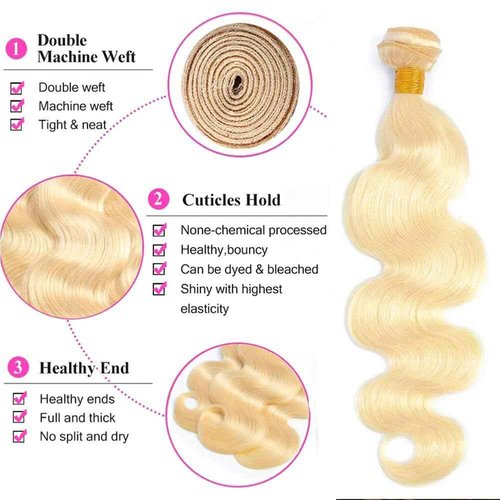 613 Human Hair Bundles Blonde Body Wave Bundles 16 18 20 inch Brazilian Virgin Remy Hair Extensions Double Weft 613 Body Wave Bundles Human Hair