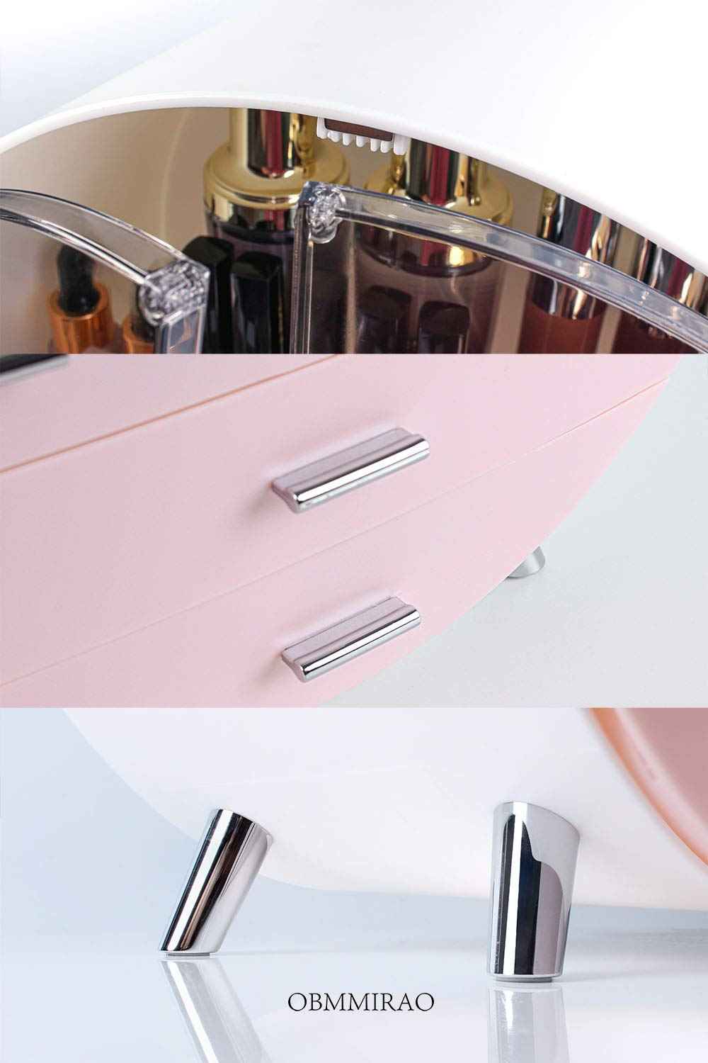 OBMMIRAO Elegant Dustproof Makeup Storage Organizer Box, Waterproof Large Cosmetics Organizer Storage with Drawers Skincare Cosmetic Display Cases for Countertop Bathroom Dresser Dedroom