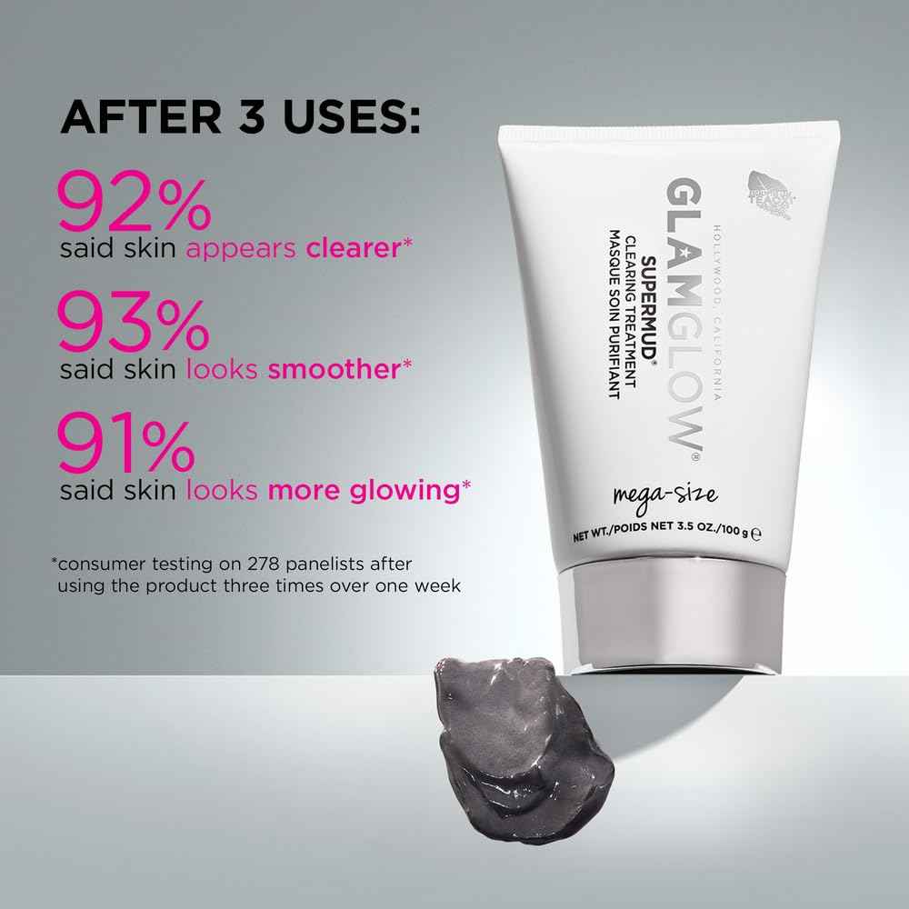 Glamglow SUPERMUD Instant Clearing Treatment Face Mask | Clears Complexion, Minimizes Pores + Face Exfoliator, Full Size Set, 3.5 Ounce