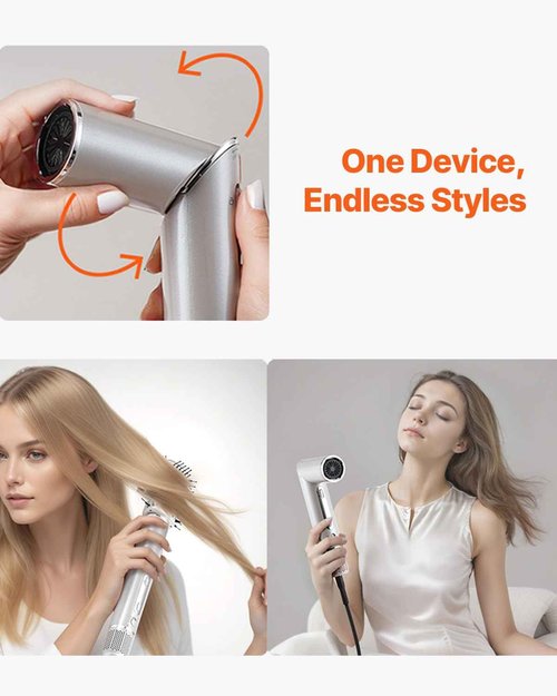 VEVOR Hair Styler Dryer Brush, 7-in-1 Professional Multi Styler with Brushless Motor, 2 Auto-Wrap Curler, 3 Brushes & 3 Nozzle, 110,000RPM High-Speed Hot Air Styler, 90° Folding Design for Fast Drying
