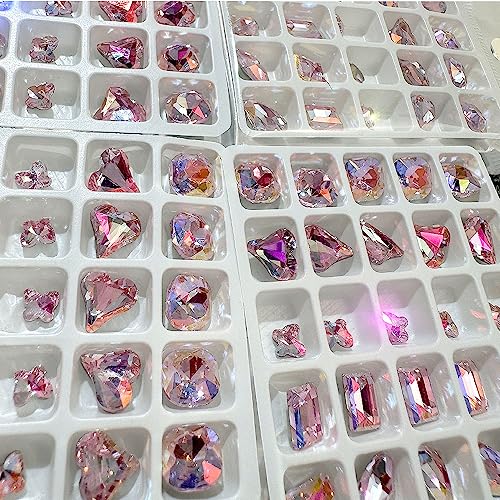 Dornail 25 Pcs Pink Nail Rhinestones & Charms, Shiny Butterfly & Heart Shapes, Rectangular Rhinestones & Diamonds for DIY Craft & Jewelry Nail Design