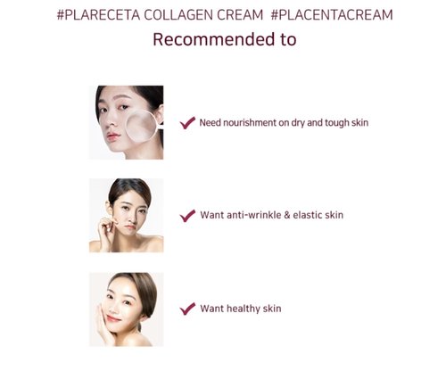 PLARECETA Placenta Collagen Cream, Placenta Protein and Marine Collagen, Reduces Wrinkles, Increases Firmness, Lifting Effect, Cellular Regeneration, Korean Skin Care, 1.69 Fl Oz