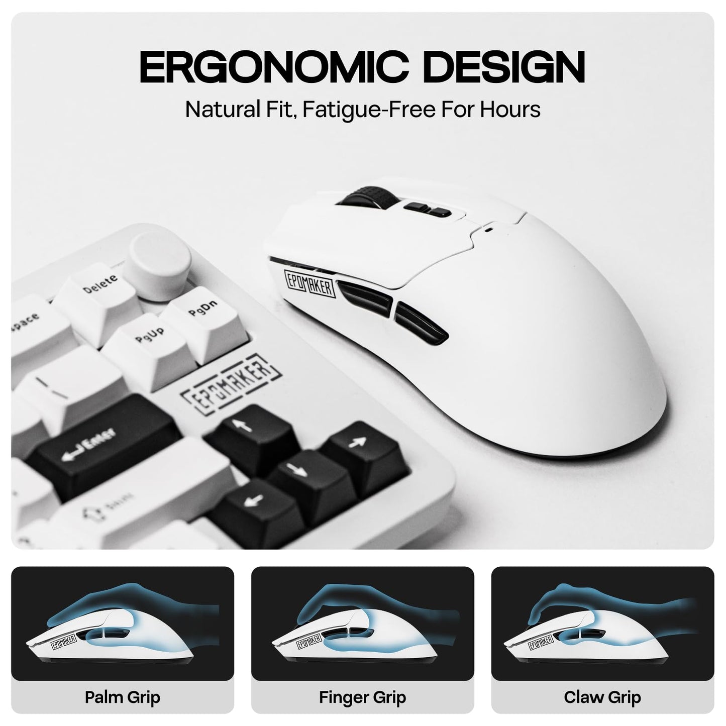 EPOMAKER Click Lite Wireless Gaming Mouse, 800 to 12,000 DPI Adjustable, PAW3311 Sensor, 500mAh, 59g, 2.4G/BT/USB-C Rechargeable Wireless Mouse with 5 Programmable Buttons for PC/Mac/Linux (White)