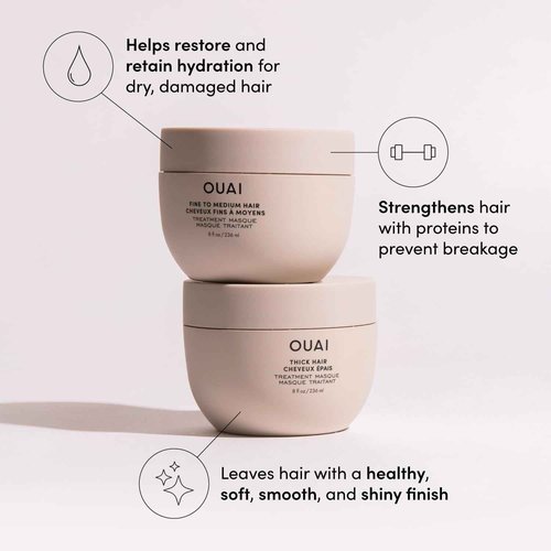 OUAI Anti Frizz Hair Treatment Bundle - Includes Anti Frizz Crème + Fine to Medium Treatment Masque (2 Count, 6 Oz/ 8 Oz)