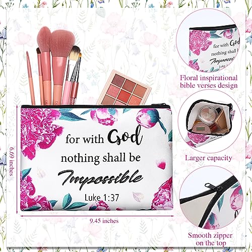 24 Pcs Christian Makeup Bag Bible Cosmetic Bags Inspirational Bible Verse Toiletry Pouches Canvas Motivational Pouches with Zipper for Women Organize Cosmetics Toiletries Stationery(Floral)