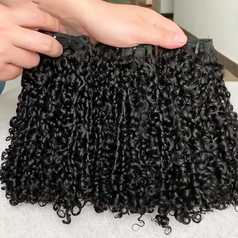16A Double Weft Pixie Curly Human Hair Bundles 14 14 14 Inch 3 Bundles Burmese Curly Bundles Human Hair 3C4A 100% Unprocessed Brazilian Raw Virgin Hair Extensions Quick Weave Extensions Natural Color