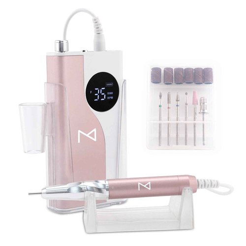 M – Ying Yang Brushless Nail Drill 35K RPM | Pro Cordless Efile 85W | Rechargeable USB-C Fast Charging | Portable Aluminum Alloy Shell | Quiet Low Vibration Tool for Acrylic Gel Nails (Rose Gold)