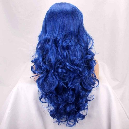 FSLWIGS Blue Lace Front Wig Long Body Wavy Wig Synthetic Hair Look Natural Wigs for Women