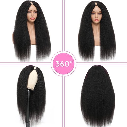 OLFORY V Part Wig Human Hair Wigs for Black Women Kinky Straight V Part Wig 12A Virgin Hair Half Wigs for Women No Lace Upgrade U Part Human Hair Wigs Full Head Clip in Half Wig V Shape Wigs (18inch)