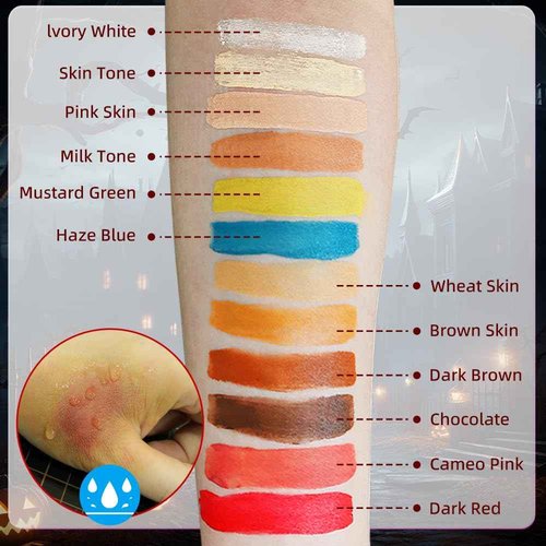 T TOGUSH Halloween Makeup Special Effects SFX Makeup Kit 12 Colors FX Palette Face Body Painting with Fake Blood,Scar Wax,Spirit Gum,Castor Sealerm,Extension Oil,for Clown makeup,Zombie