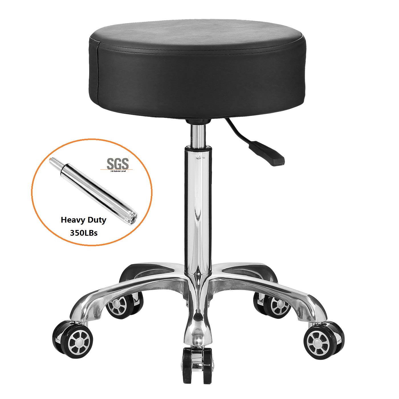 Professional Swivel Rolling Stool Adjustable Height Hydraulic Stool with Wheels for Clinic Dentist Spa Massage Salons Studio (Black)