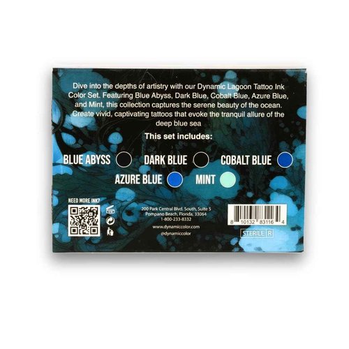 Dynamic Color Co- Tattoo Ink Set: Lagoon - Dive into Brilliance with 5 Vibrant Blue Shades (1 oz Each) from The Platinum Collection. Reach Compliant, Crafted in Spain. Since 1990