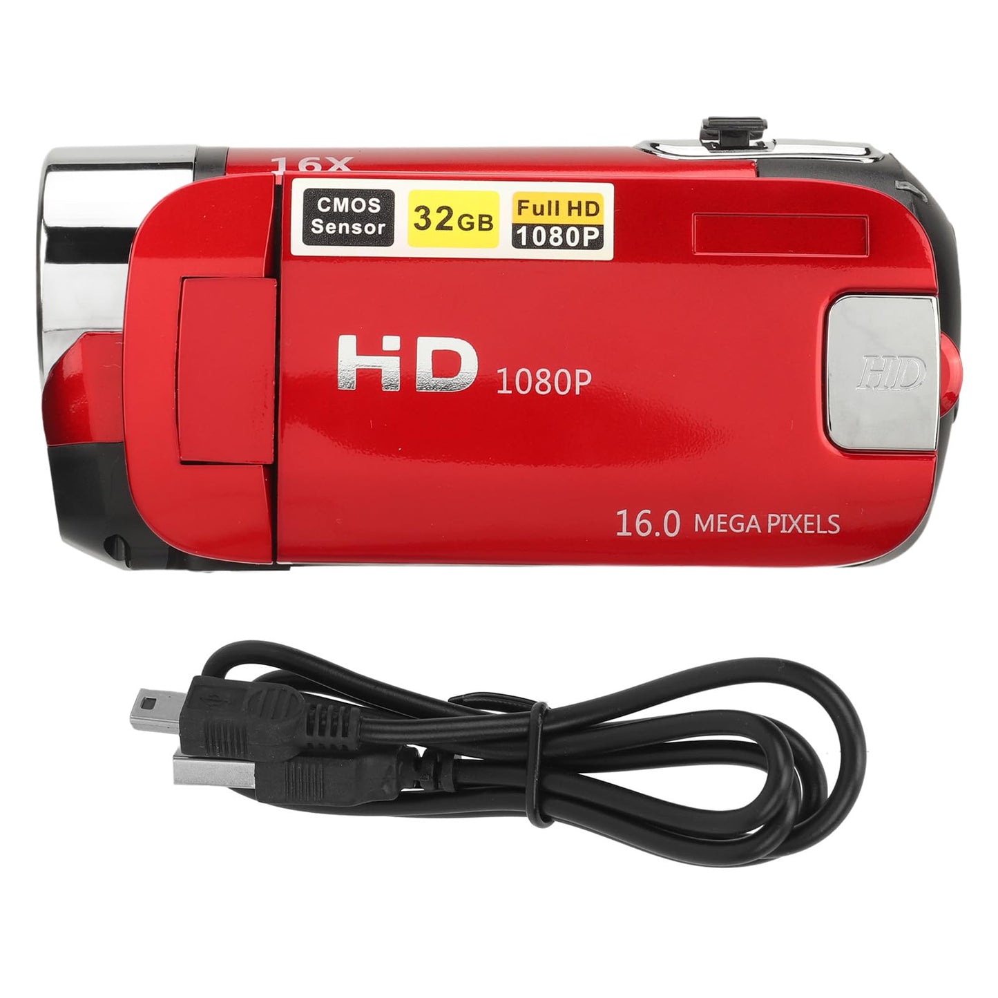 1080PDigital Camera, 16MP Camcorder with 2.4 Inch Rotatable Screen, 16X Zoom HD Video Recorder with Fill Light, Video Camera Built in Battery (Red)