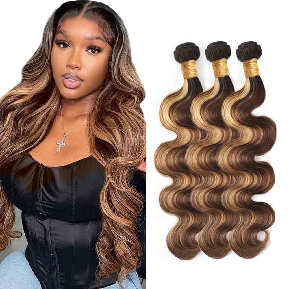 30 32 34 inch Ombre Bundles Human Hair Honey Brown Bundles P4/27 Human Hair Bundle Highlight Body Wave Bundle