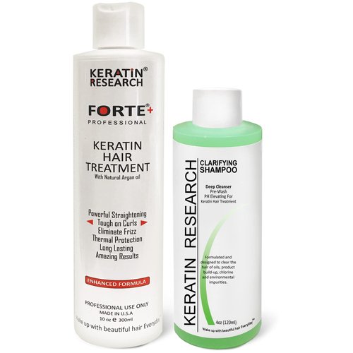 Keratin Forte Brazilian Blowout Treatment with Enhanced Moroccan Oil Formula for Curly Hair - Clarifying Shampoo, Extra Strength 300ml