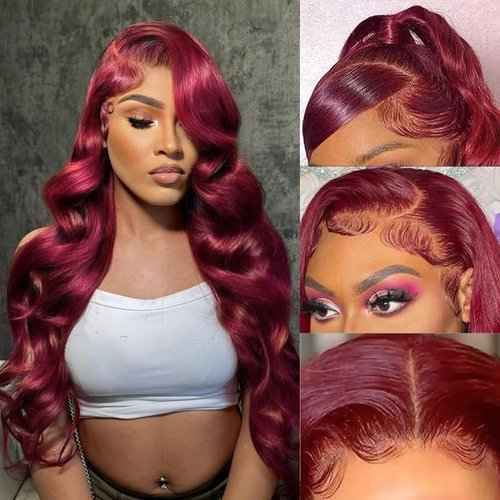 Burgundy Lace Front Wigs Human Hair,13x6 HD Body Wave 99j Burgundy Lace frontal wigs human hair Pre Plucked with Baby Hair, 180% Density Colored Glueless wine red wig human hair for women 22inch