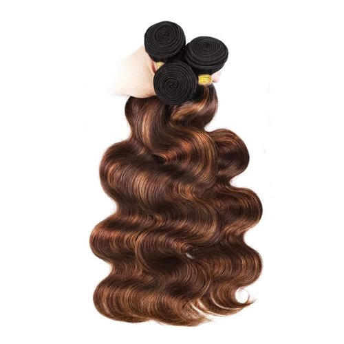 BQRIH 12A Brown Highlight Body Wave Bundles Human Hair 10 12 14 In Brazilian Virgin Wavy Weaves F1B/30 Black and Honey Blonde Ombre 3 Bundles Soft Balayage Colored Human Hair Extensions For Women Remy