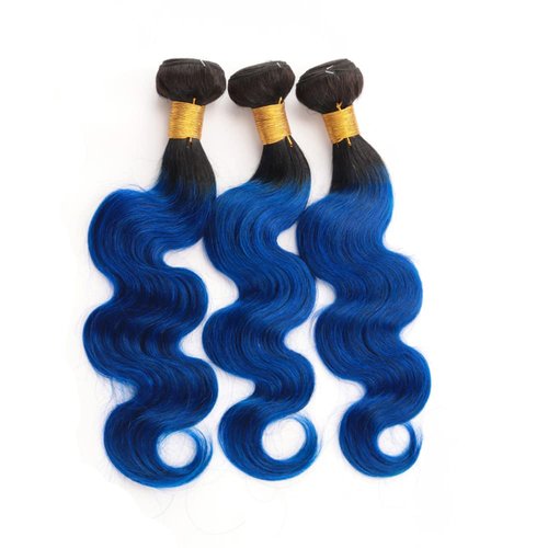 Ombre Blue Body Wave Bundles Black To Blue Human Hair 3 Bundles Brazilian 100% Unprocessed Virgin Extensions Double Weft Bundle 20 22 24 Inch
