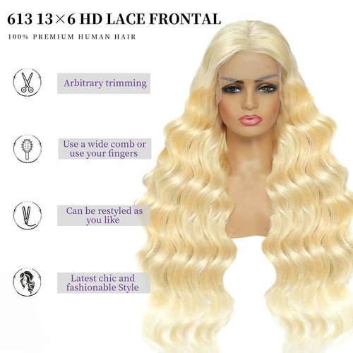 SEMANK 613 Lace Front Wig Human Hair 200 Density Blonde Wig Human Hair Body Wave 13x6 Lace Front Wigs Human Hair Pre Plucked Blonde HD Lace Frontal Wig 28 Inch
