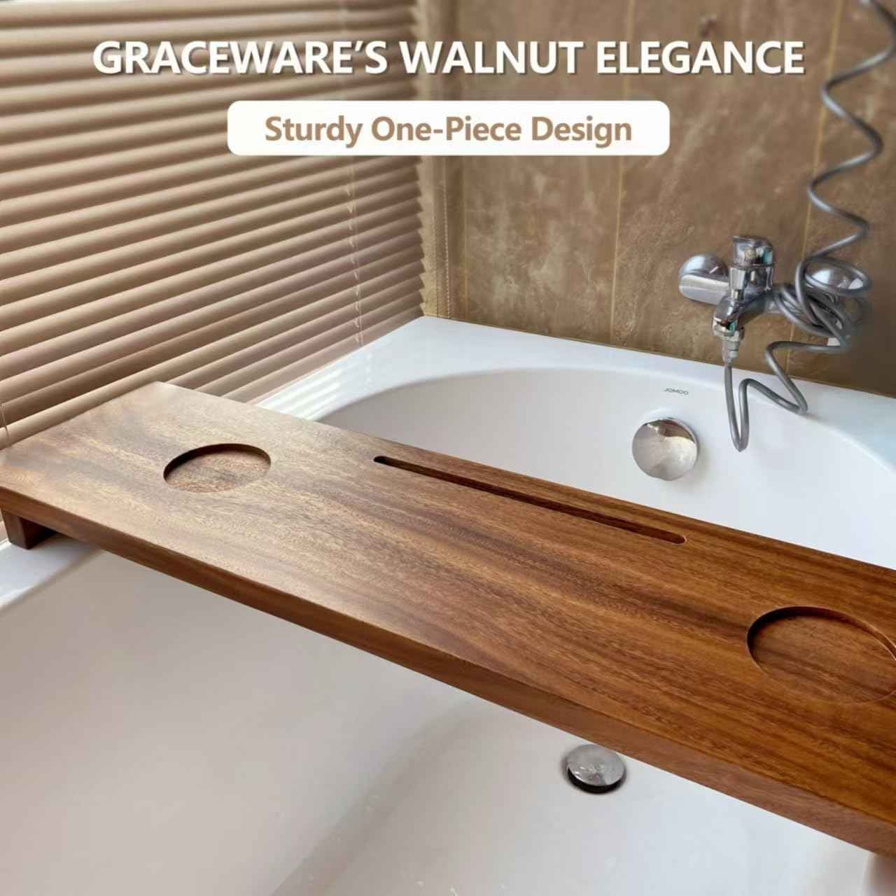 Graceware Walnut Bathtub Tray (35"x9"x2.5"), Luxury Bath Tray for Tub | Anti-Tip Adjustable Bathtub Trays for House Warming Gifts