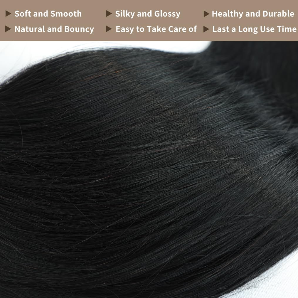 12A Straight Bundles Human Hair 20 22 24 Inch Human Hair Bundles 100% Unprocessed Brazilian Virgin Hair for Women Quick Weave Hair 3 Bundle Deals Hair Extensions Natural Black