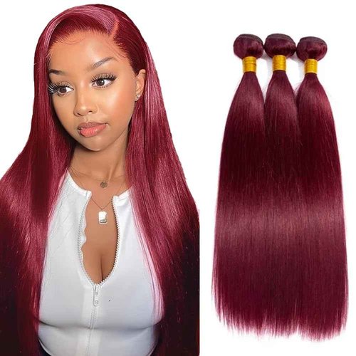 Vinmdonm 18 20 22 inch Burgundy Bundles Human Hair 99J Straight 3 Bundles 8A Brazilian Virgin Hair Extensions 99J Bundle 300g