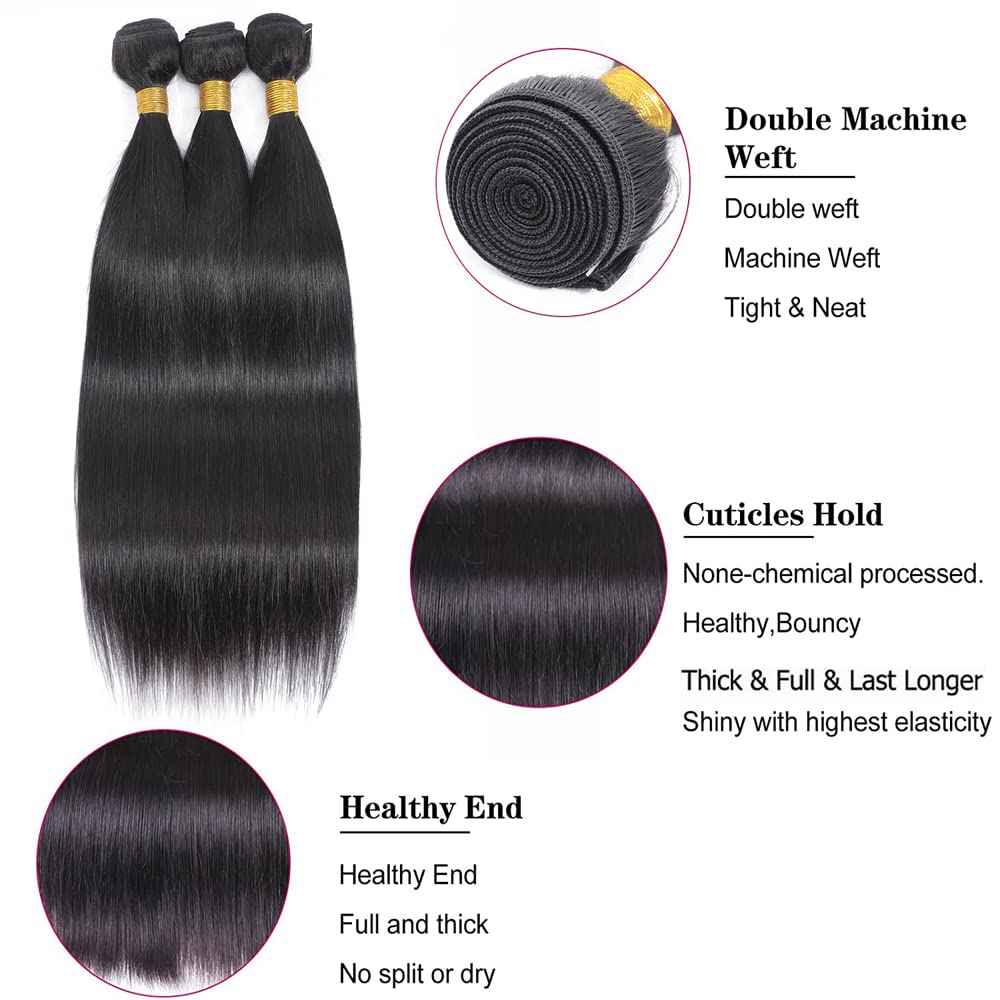 30 30 30 Inch Straight Human Hair Natural Black Color Brazilian Straight Bundles Human Hair unprocessed Virgin Hair Extensions