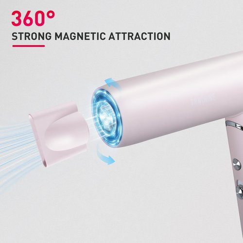 TANSHINE Professional Blow Dryer,Ionic Hair Dryer Foldable 1600W,110000RPM High-Speed Ion Hair Dryer for Fast Drying,Quiet Lightweight Hairdryer with Magnetic Nozzle,Compact Travel Hair Blower,Pink