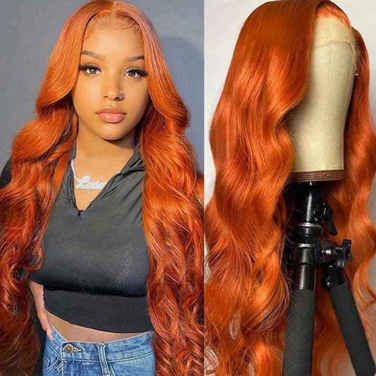 Ginger Orange Lace Front Wigs Human Hair Body Wave 13x4 HD Transparent #350 Ginger Lace Front Wig Human Hair Wear and Go Glueless Ginger Wigs Human Hair Pre Plucked Colored Wigs For Black Women