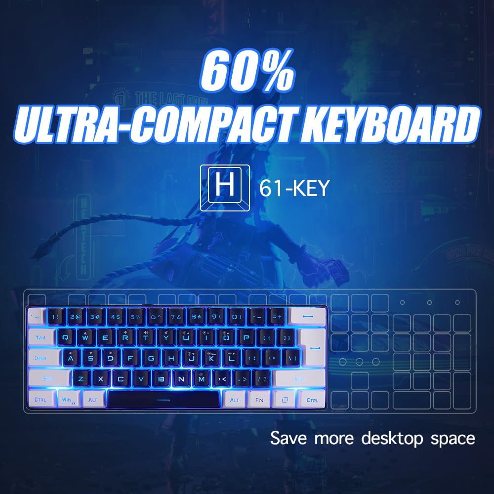 abucow Gaming Keyboard Minimalist Portable Wired Ultra-Compact Mini Imitation 61 Keys RGB Backlit Keyboard (Black)