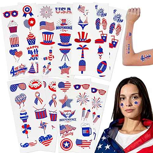 4th of July Temporary Tattoos | 100 USA Temporary Tattoos | American Flag, USA, Temporary Tattoos | 4th of July Party Props | USA Game Day Party Decoration | American theme Party Favors | by Anapoliz