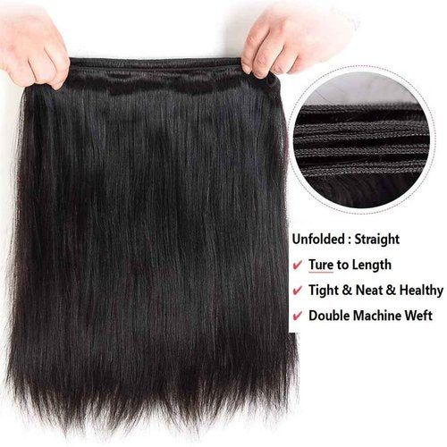 Brazilian Virgin Straight Hair Bundles 100% Unprocessed Virgin Human Hair Weave Bundles Human Hair Extension Double Weft Natural Color Straight Hair Bundles(24 26 28 Inch)