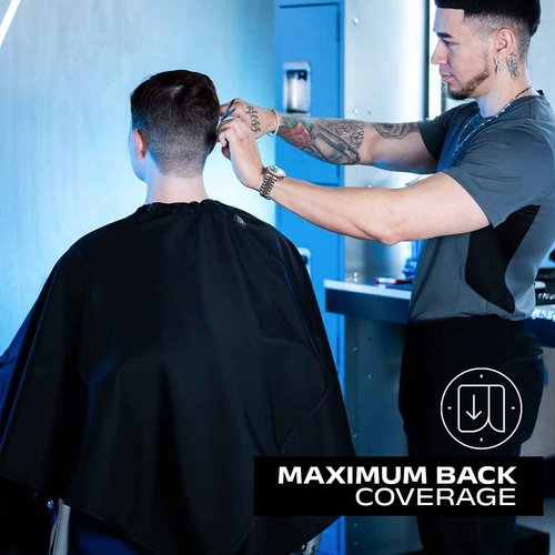 Barber Strong The Barber Cape Haircut Cover for Men, Hands Free, Hair Repelling and Static-Reducing Material, Flexible Elastic Neckband, Water Resistant Fabric, Oversized for Complete Coverage - Black