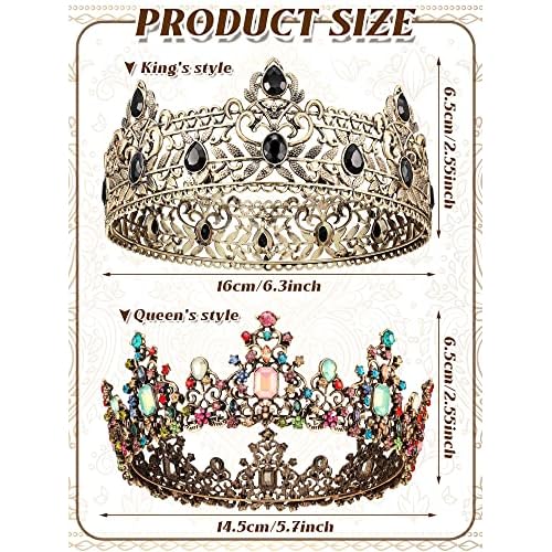 2 Pieces Baroque Crown King and Queen Crown Set for Men Women Black Rhinestone Crystal Queen Tiaras Royal Costume Crown Headwear for Prom Wedding Cosplay Homecoming Prom Christmas Party Decorations